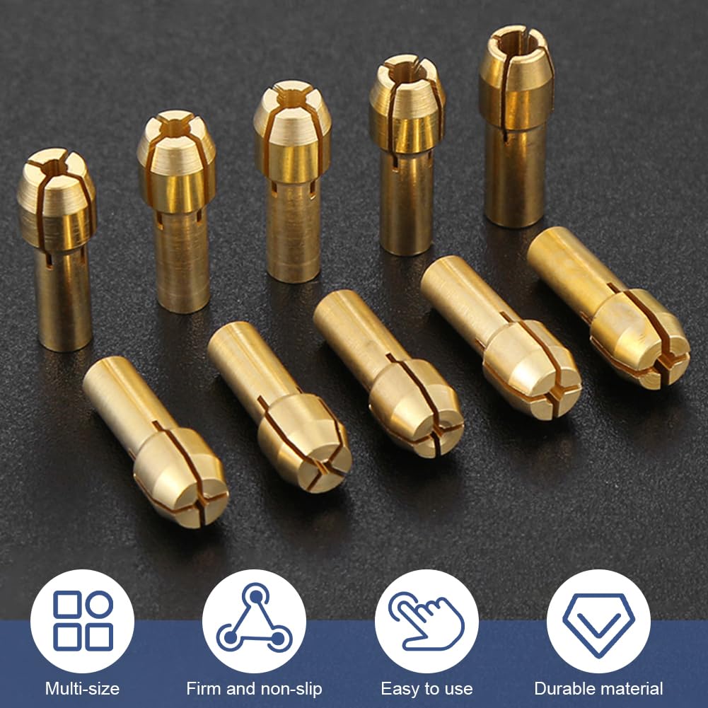 11PCS/Set Brass Drill Chuck Collet Bits 0.5-3.2mm Shank Screw Nut Replacement For Dremel Rotary