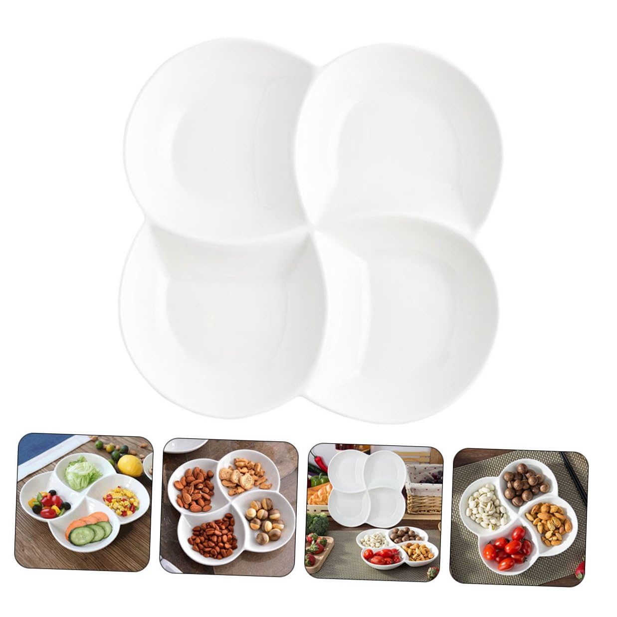 Assiette Compartimentée en Céramique à 4 Compartiments Blanche
