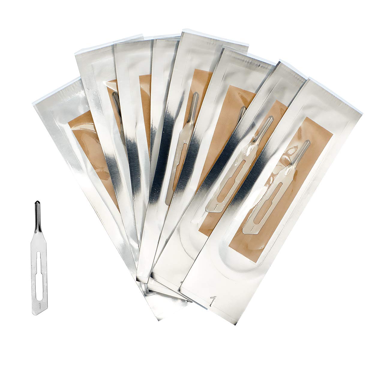 May Set Lames de Gouge pour Podologie & Pédicure | 100x Lames stériles Fig 1 en Acier Carbone + Manche de Scalpel N°3 en Inox | Instruments professionnels pour cors et callosités