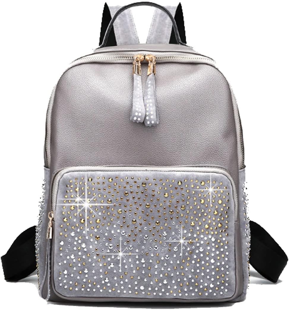Rhinestone Backpack Faux Leather Red