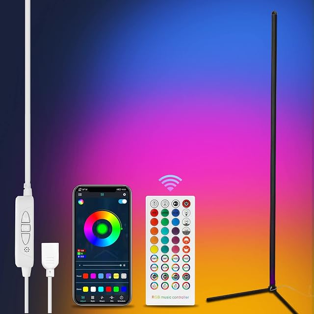 TOCLL LED RGB Floor Lamp Colour Changing Standing Lamp Modern Corner Floor Lamp 61.5'' Tall with App/Remote Control/Dimmable/Music Sync/Smart Floor Light for Living Room Bedroom Home Decoration
