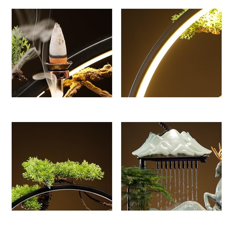 Fuente Decorativa de jardín, Fuente de Agua con Cascada, de cerámica, con iluminación LED, Quemador de Incienso, Feng Shui Zen, decoración para salón, Dormitorio, Oficina