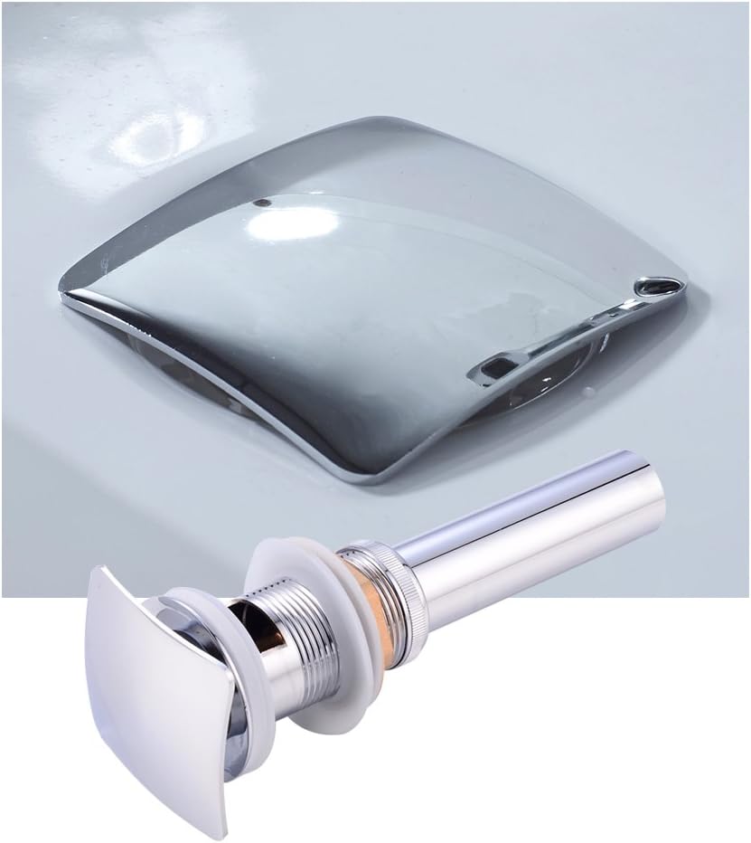 Bathroom Sink pop up Drain with Overflow Chrome for Vanity Vessel,Square,Push Button popup drains Stopper,Match rectanglar Faucet
