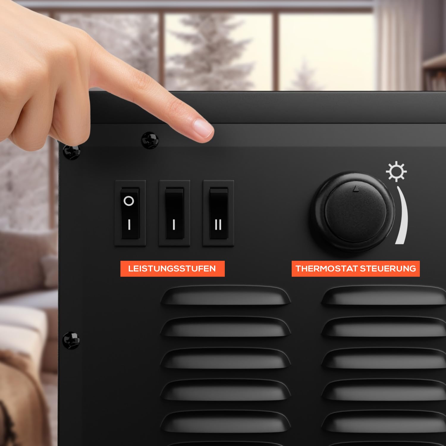 Tronitechnik® Elektrokamin elektrisch - Kaminfeuer mit LED Flammeneffekt, 1kW/2kW Watt Kamin, mit Thermostat Panorama-Sichtfenster Heizfunktion, 2 Heizstufen, mit Ventilation