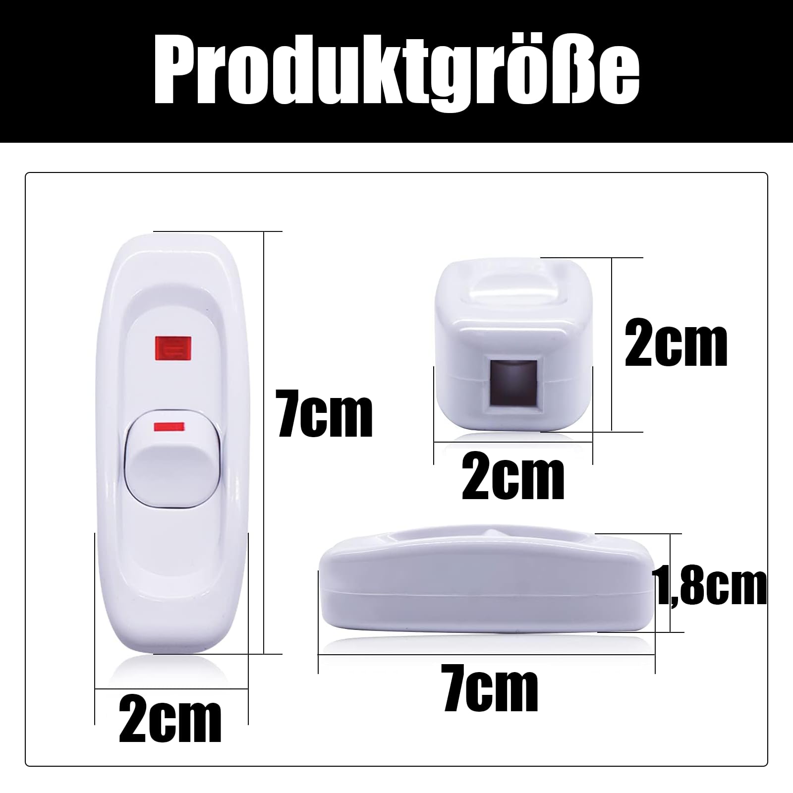 Powice 2 x przełącznik pośredni z czerwoną lampką kontrolną, przełącznik żyłowy 10 A, przełącznik 230 V, przełącznik kablowy, odpowiedni do 2-żyłowych kabli zasilających i małych urządzeń lub lamp