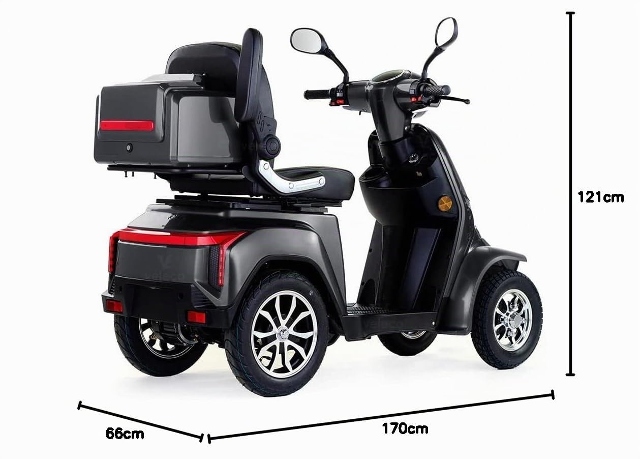 VELECO GRAVIS - Scooter Disabili a 4 ruote - Completamente assemblato e pronto all'uso - Sicuro e stabile - Illuminazione completa a LED - Ampio deposito e portabicchieri(GRIGIO)