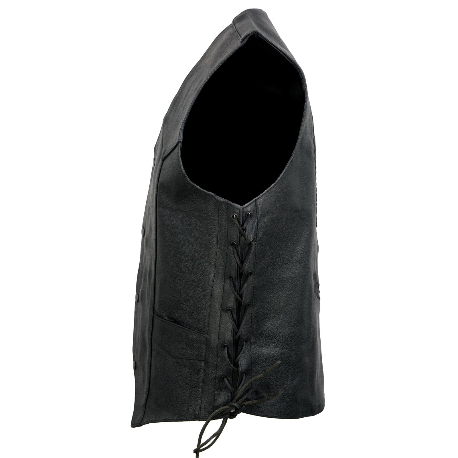 EVENT LEATHER ELM3900 Live to Ride - Chaleco de cuero negro con encaje lateral en relieve Flying Eagle para hombre