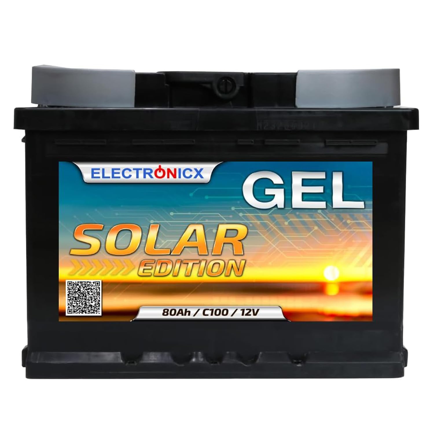 Batería de alimentación Gel Electronicx 12V 80Ah – Batería 12 voltios 80 Ah – batería Solar para Autocaravana, Furgoneta y Barco – acumulador de Gel para fotovoltaica, Camping, Marina