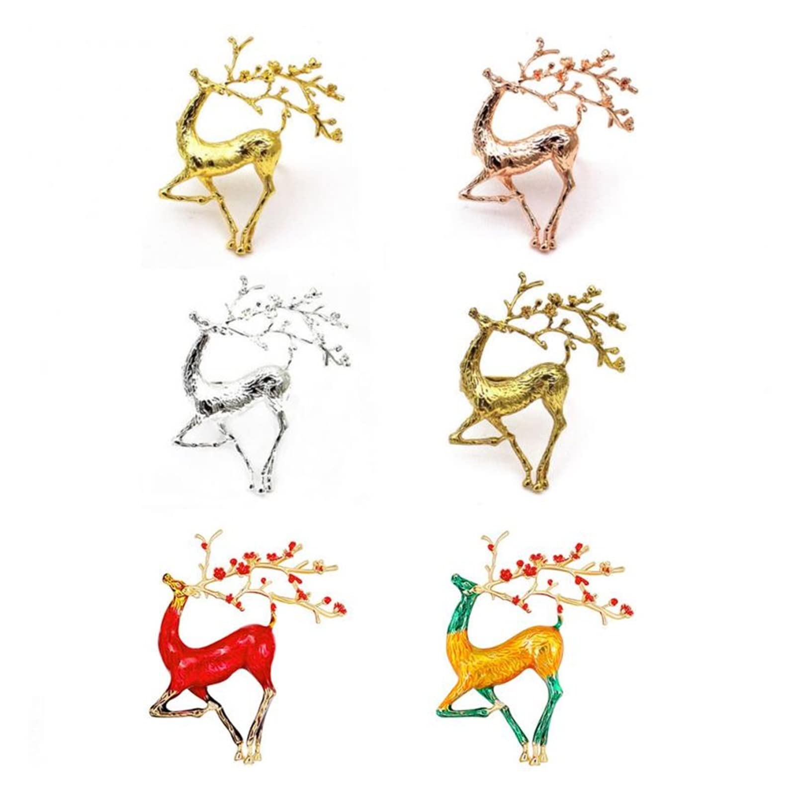 6er-Set Weihnachts-Elch-Hirsch-Schnallenhalter aus Goldlegierung für Hotel, Restaurant, Hochzeit, Party, Esstisch, Serviettendekoration,Dull