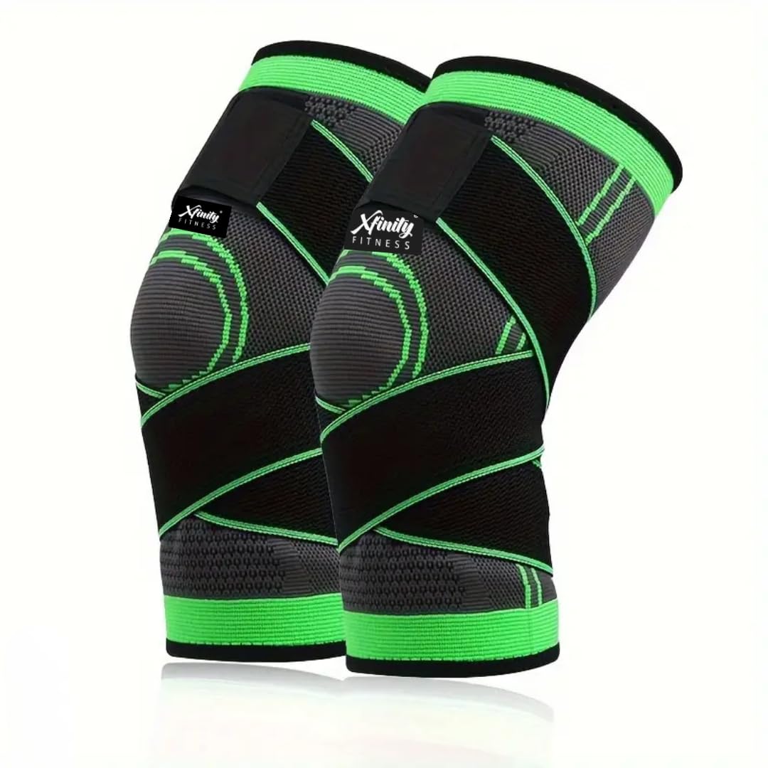 Xfinity Fitness Dual Strap Compression Knee Sleeve, Knee Brace for Men & Women, Running, Crossfit, Basketball, Pain Relief, ACL MCL Support, Adjustable Strap(PACK OF 2) (Free Size, Green) (B0DB2KW14R) Amazon Price History, Amazon Price Tracker