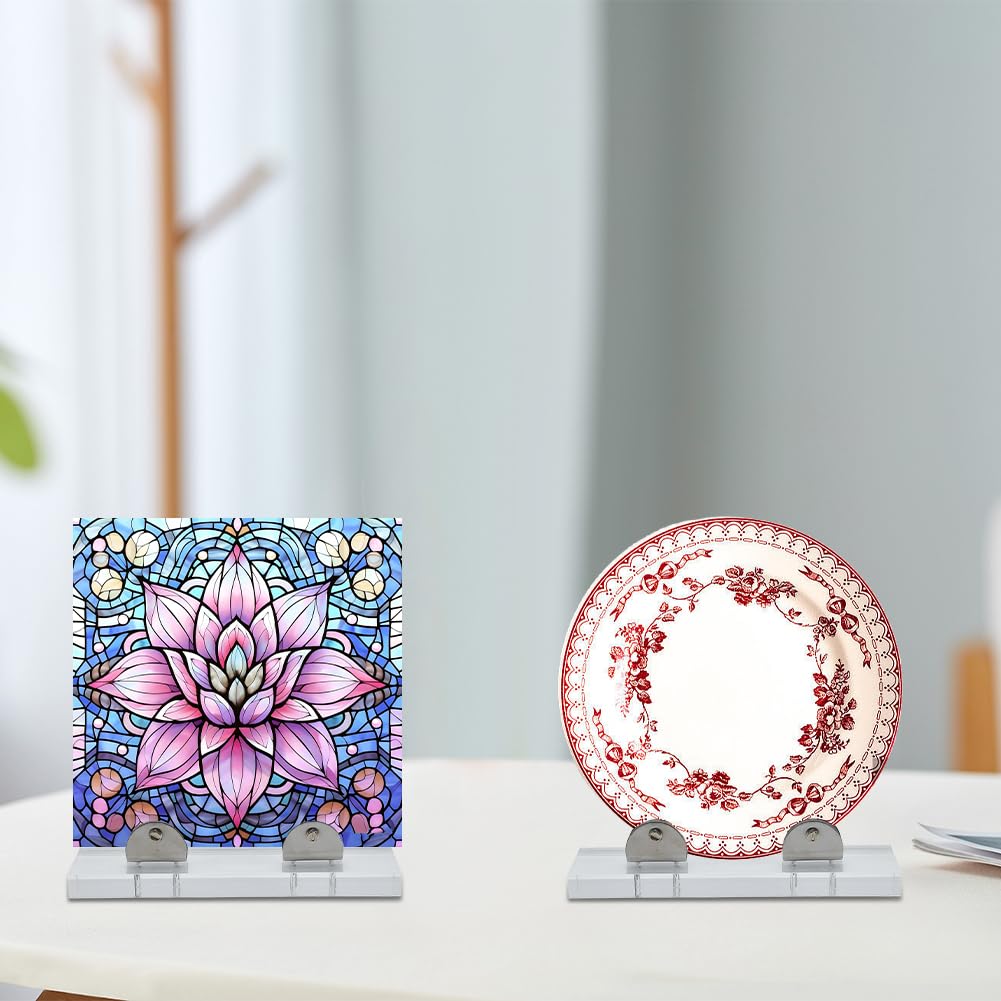 WEBEEDY Confezione da 4 espositori regolabili in vetro acrilico trasparente, per creazioni artistiche su vetro colorato, piastrelle di ceramica, targhe, immagini da collezione, 20 x 7 x 1,5 cm