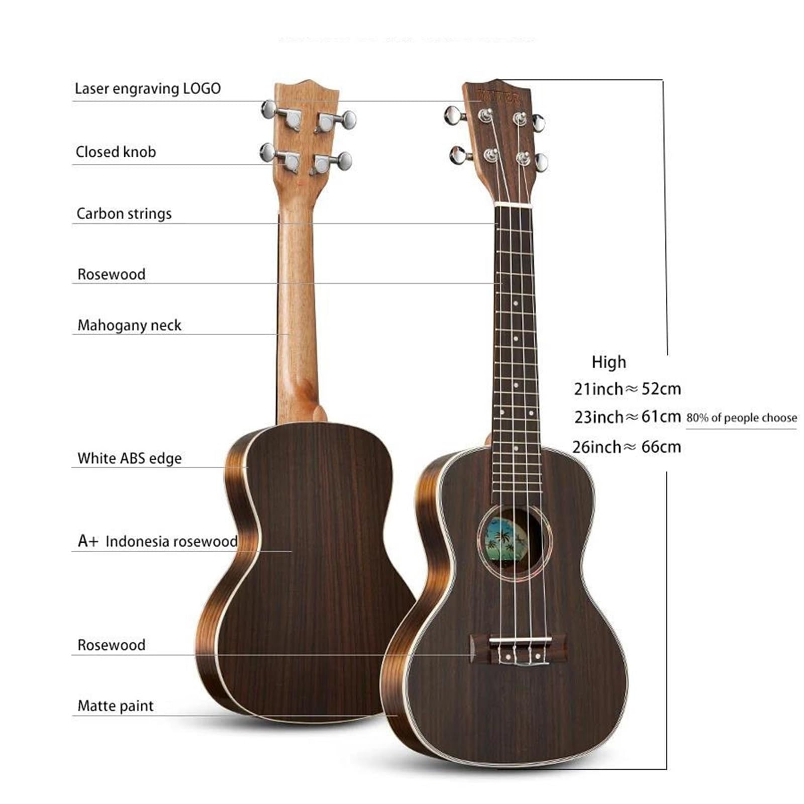 Ukulele Per Principianti Dimensioni Concerto Ukulele In Legno Di Mogano Accessori Inclusi(26 inches)