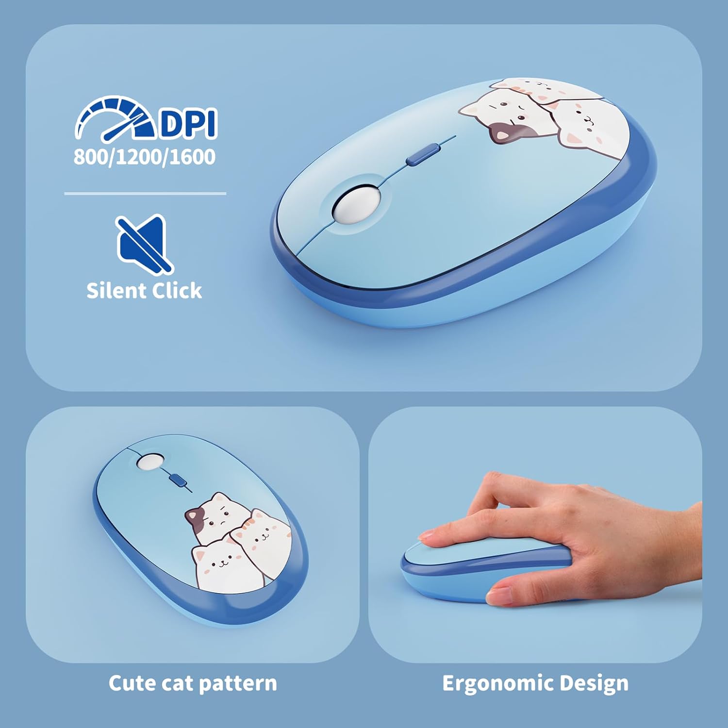 Wireless Keyboard and Mouse Combo, 2.4GHZ Typewriter Retro Full Size Keyboards, Cute Colorful Computer Keyboard and Wireless Mouse for Laptop/Desktop/Windows/PC (Blue Colorful)