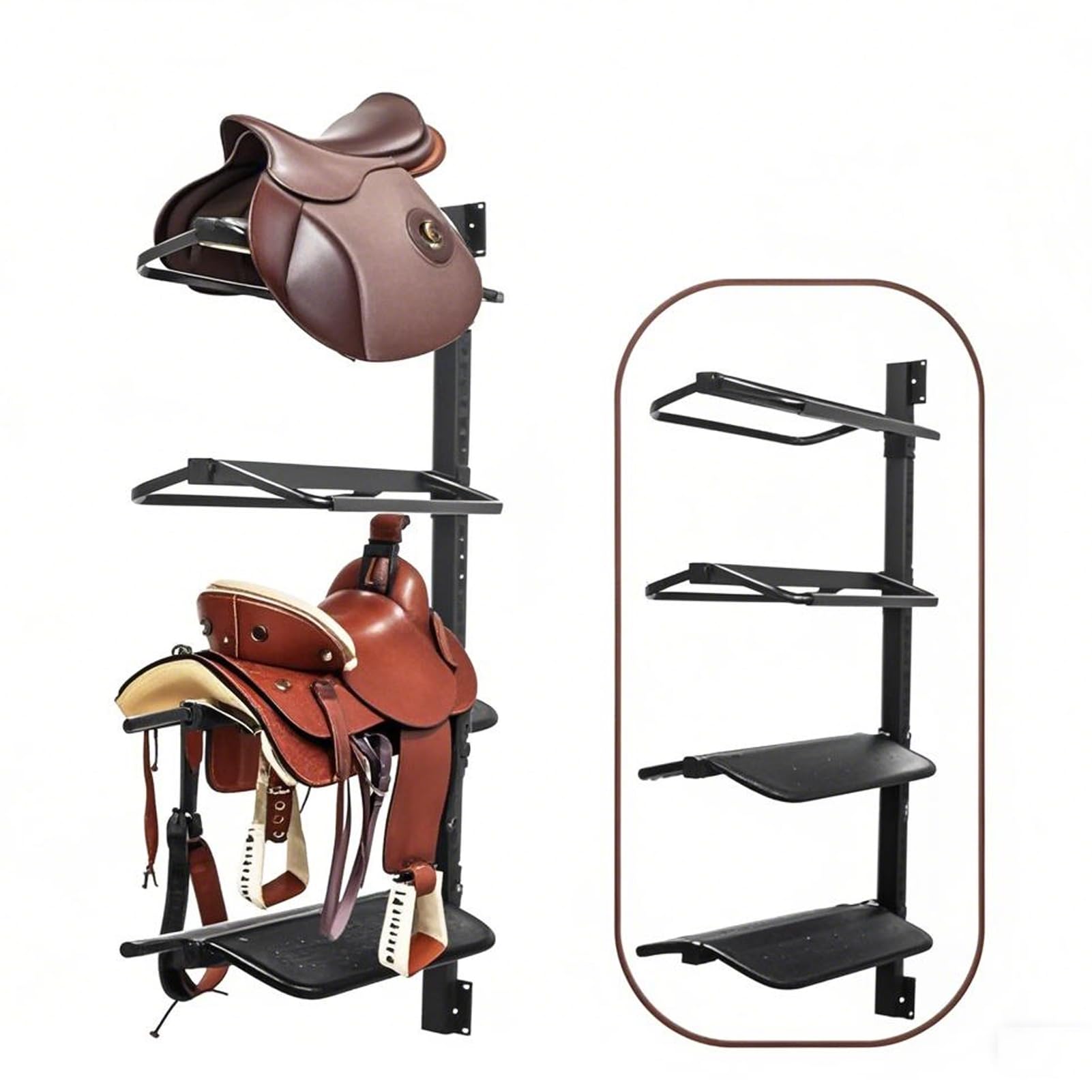 XIMSPHY Saddle Rack Wall Mount, 4 Tier Equestrian Western and English Saddles Stand, Heavy Duty Saddle Pad rack, Steel Wall-Mounted Storage Holder for Horses