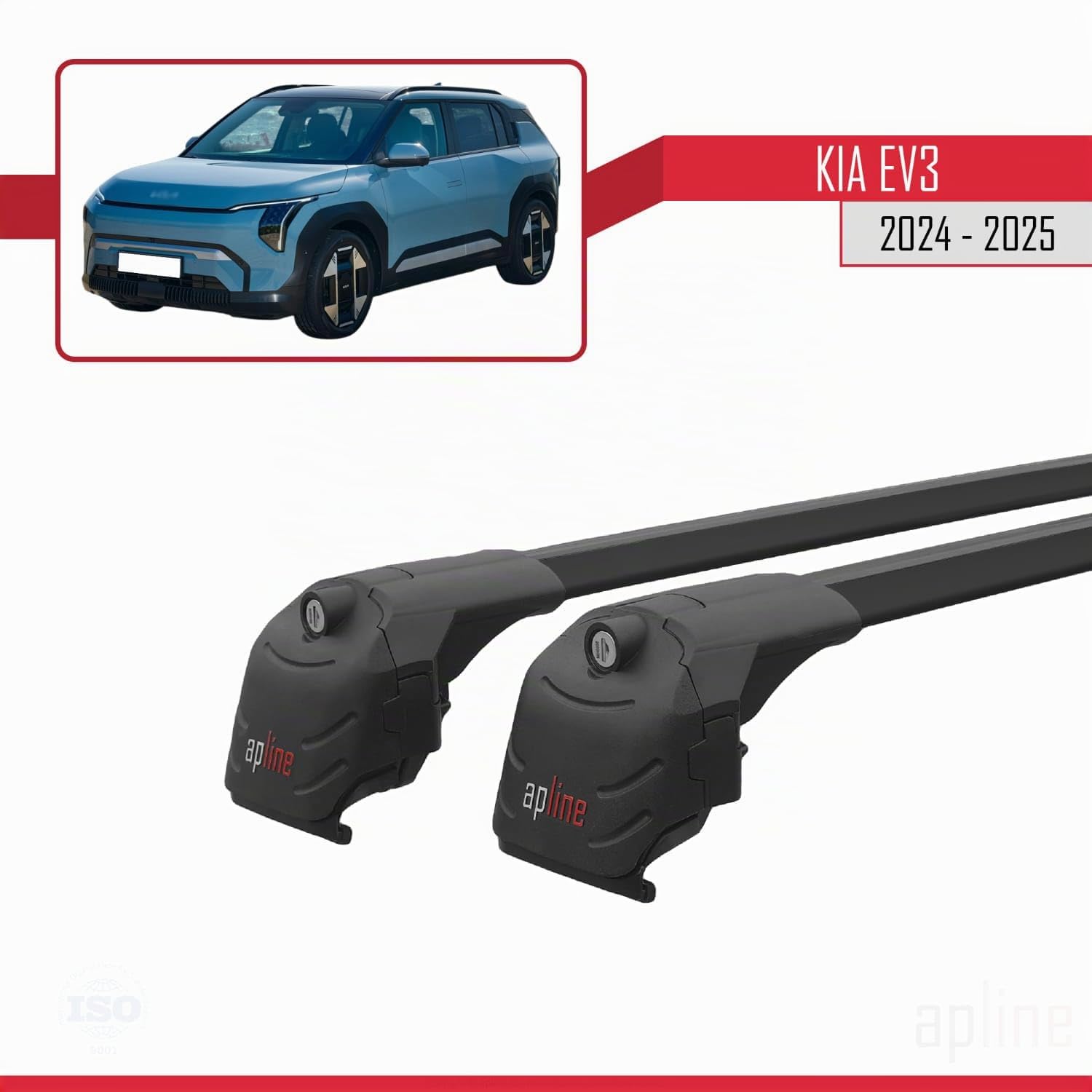 Compatible con Kia EV3 (SV) 2024-2026 Modelo Ace-2 Barra de Techo Auto Portaequipajes Barras Transversales Negro Aluminio 2 Barras