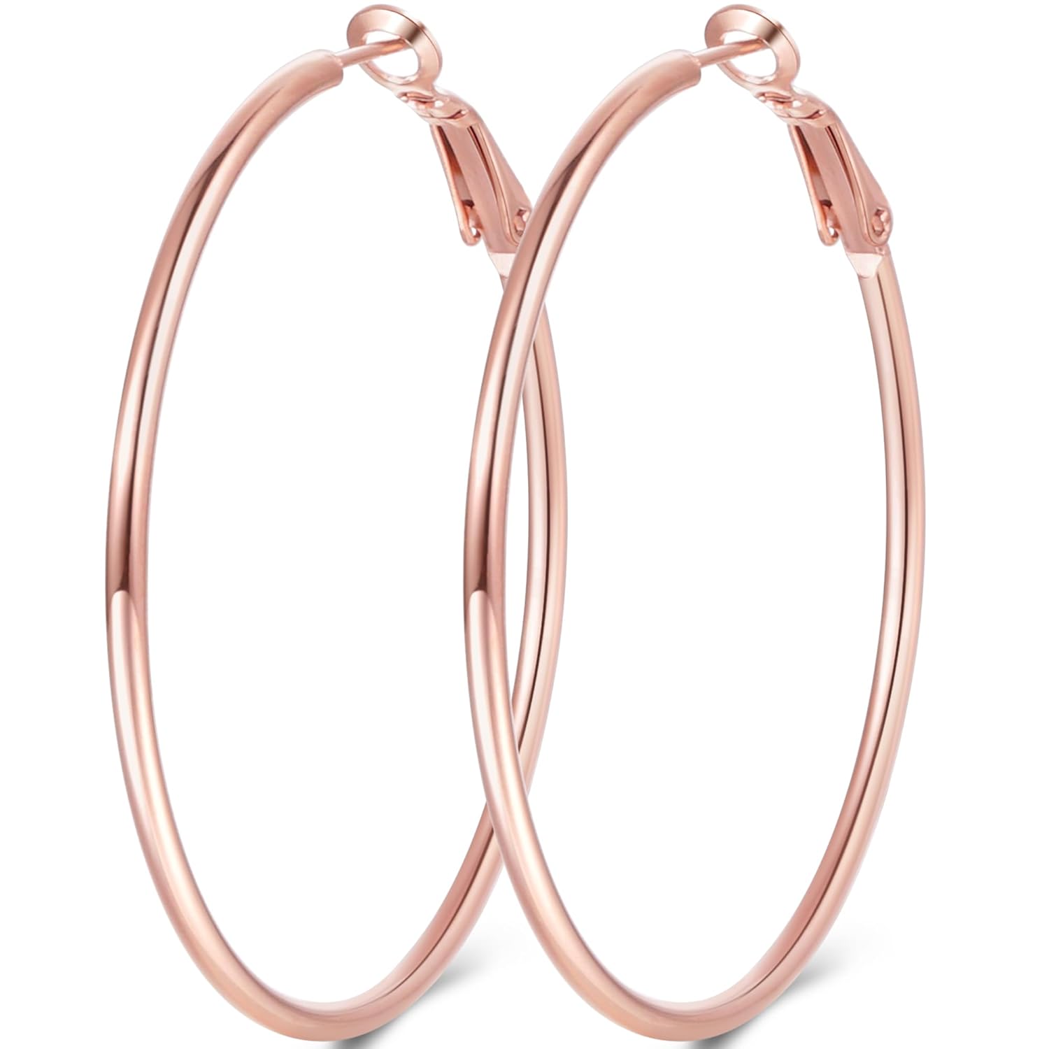 Jewlpire 14K Gold Plated 925 Sterling Sliver Post Hoop Earrings 2MM Thick Hoop earrings Lightweight Large Hoop Earrings