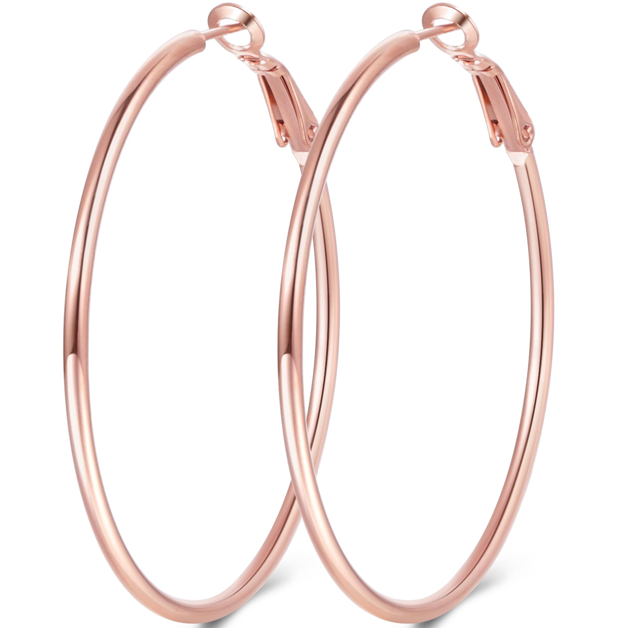 Jewlpire 14K Gold Plated 925 Sterling Sliver Post Hoop Earrings 2MM Thick Hoop earrings Lightweight Large Hoop Earrings