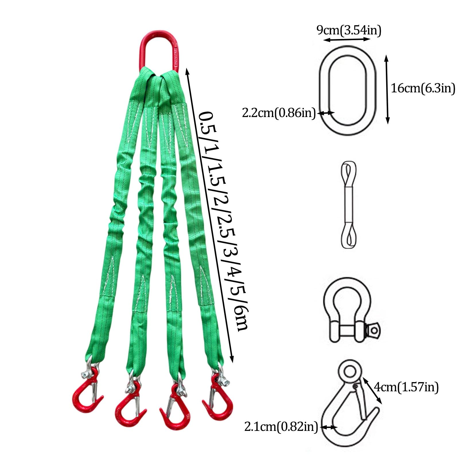 Hebebänder mit Haken, 4-strängiges Gurtgehänge, Hochleistungs-Polyester-Anschlagband (11.023 lbs), Flexibles Stahlseil-Gehänge für Motoren und Krane(5 tons,1m)
