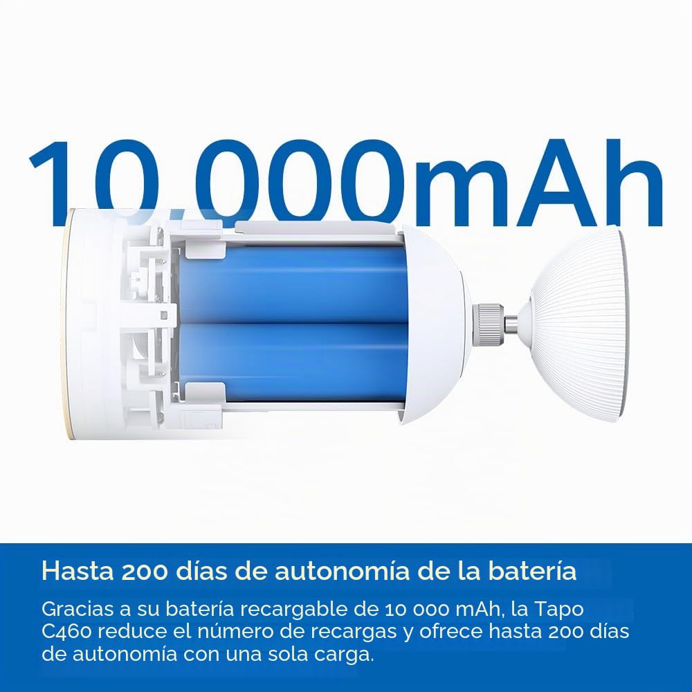Tapo C460 4K 8MP Cámara Batería con Base magnética, visión Nocturna a Color Starlight, batería 10000mAh, conectividad WiFi Dual-Band 5G/2.4G, detección AI, IP66, Alarma rápida y antirrobo