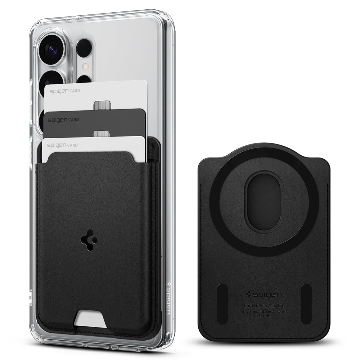 Spigen Valentinus (MagFit) Magnetic Card Holder up to 3 Cards, Designed for Galaxy Z Fold, Galaxy S25 Ultra/Edge/Plus, Pixel 10 Pro/Pro XL/Fold, iPhone 17/16/15/14/13/12 Models - Black