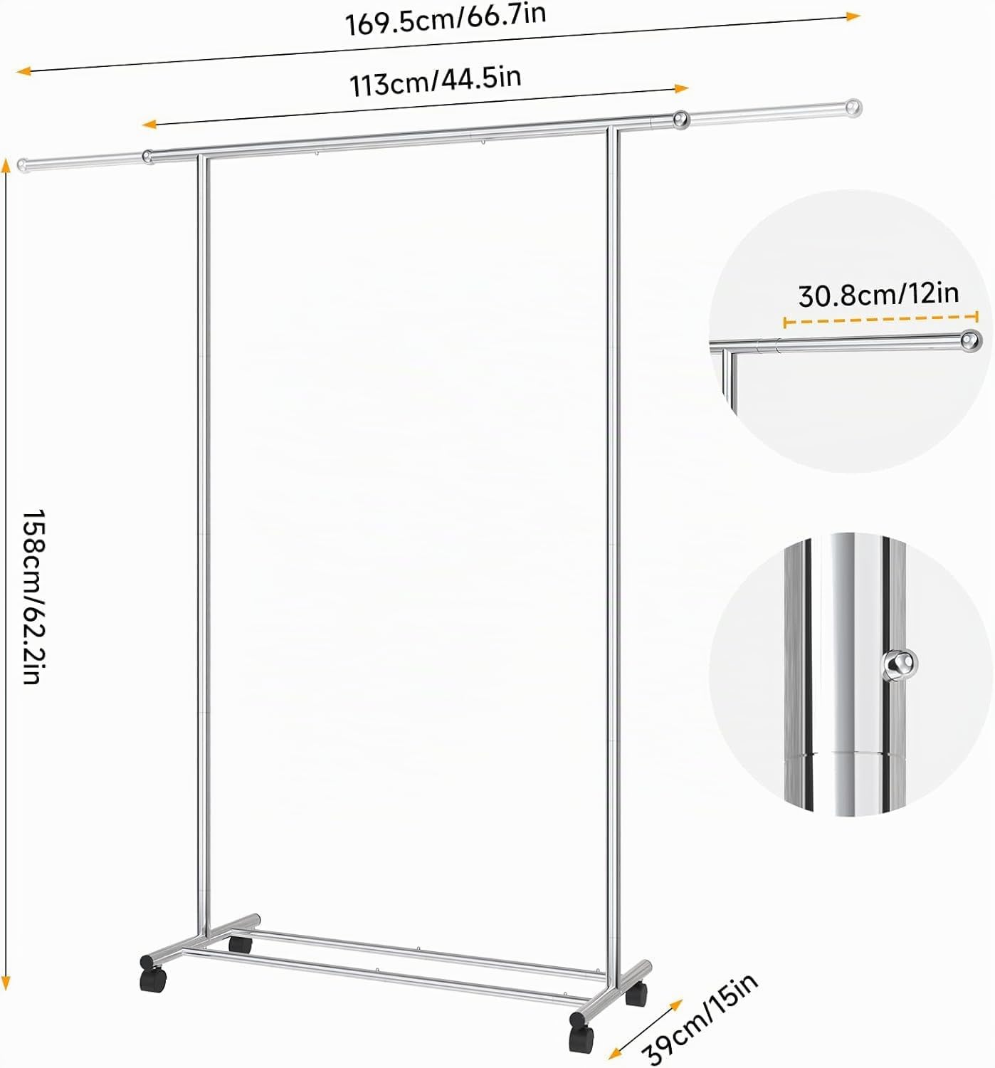 SAN LIKE Burro Ropa, Perchero de Ropa con Ruedas, perchero de metal con ruedas, barra para ropa estable con extensible, perchero para dormitorio