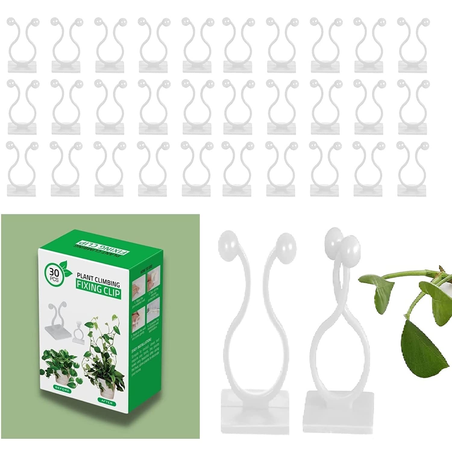 SEREBRUM Wall Fixture Clips for Plant Climbing 30Pcs Vine Plant Climbing Wall Fixer Self-Adhesive Hook, Wall Vines, Fixture, Hook for Home, Indoor,Outdoor Plant Clips (White) (B0BW42N1F7) Amazon Price History, Amazon Price Tracker