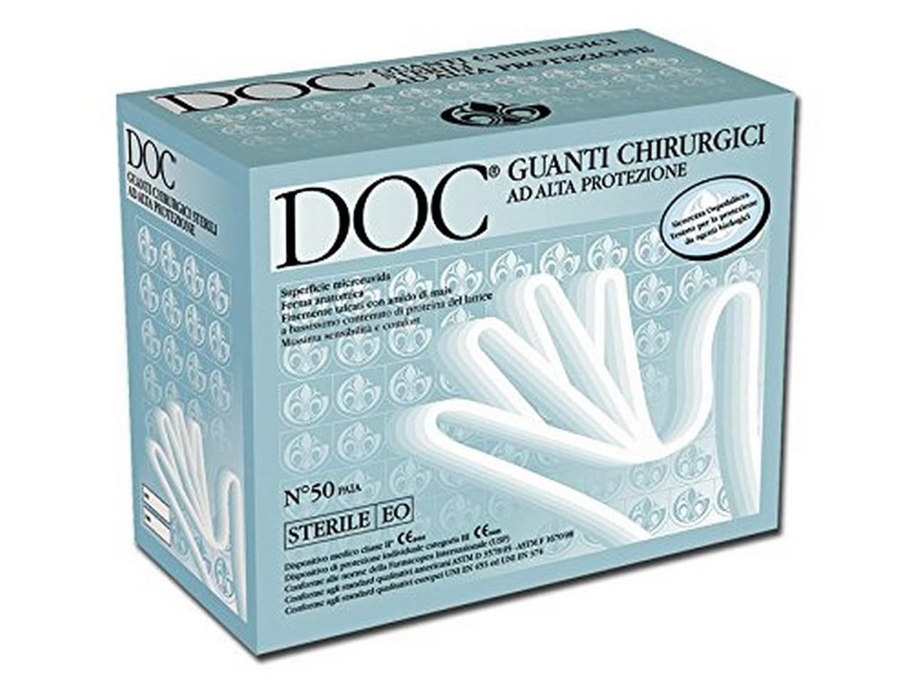 Gardening S.r.l. DOC - Gants Chirurgicaux Jetables en Latex Pur, avec Poudre, Stériles (ETO), DM Classe II, EPI Catégorie de Risque III, Taille 7.5, Distributeur de 50 Paires de Gants Anatomiques
