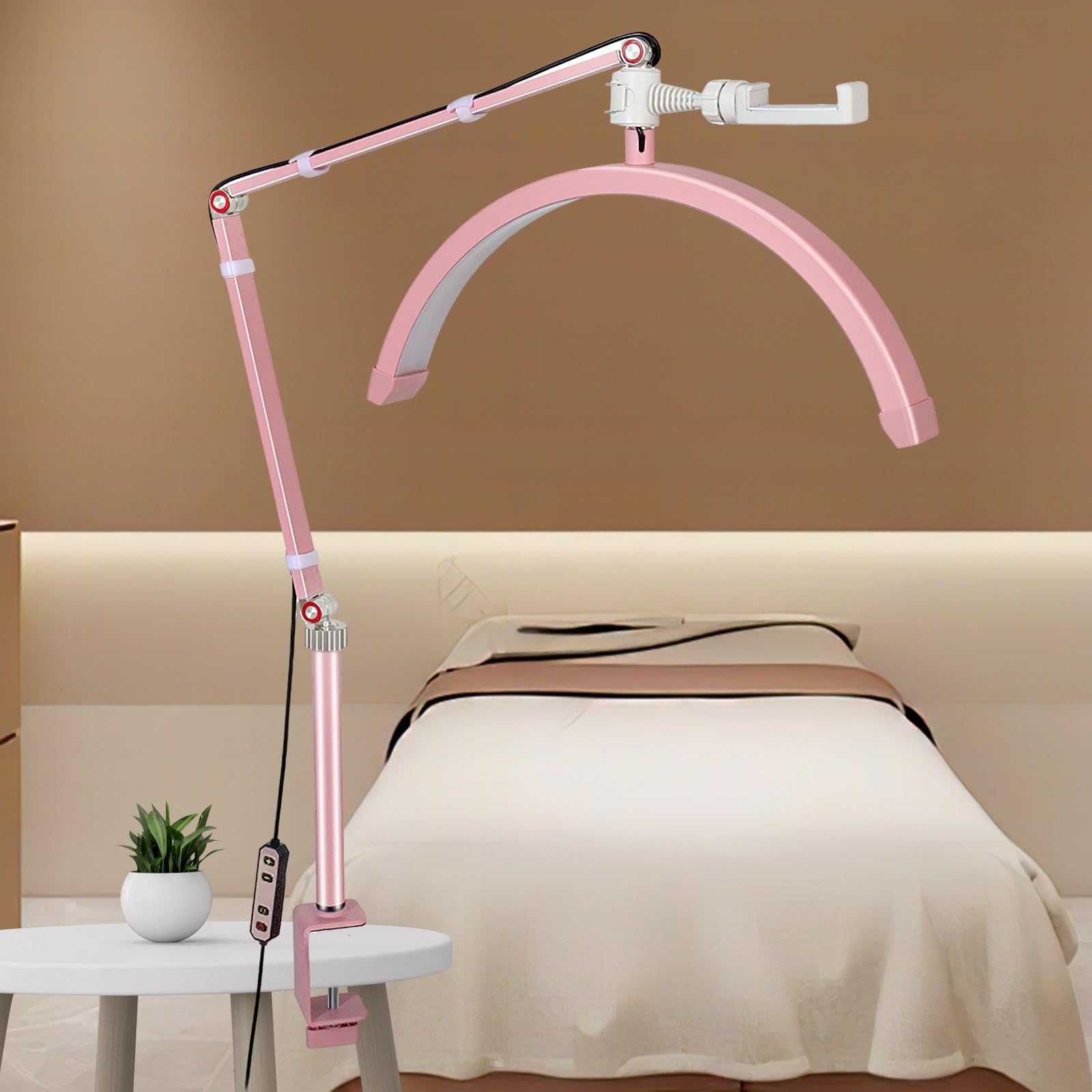 Lámpara LED de media luna para extensiones de pestañas y uñas: lámpara de pie profesional para el cuidado de los ojos