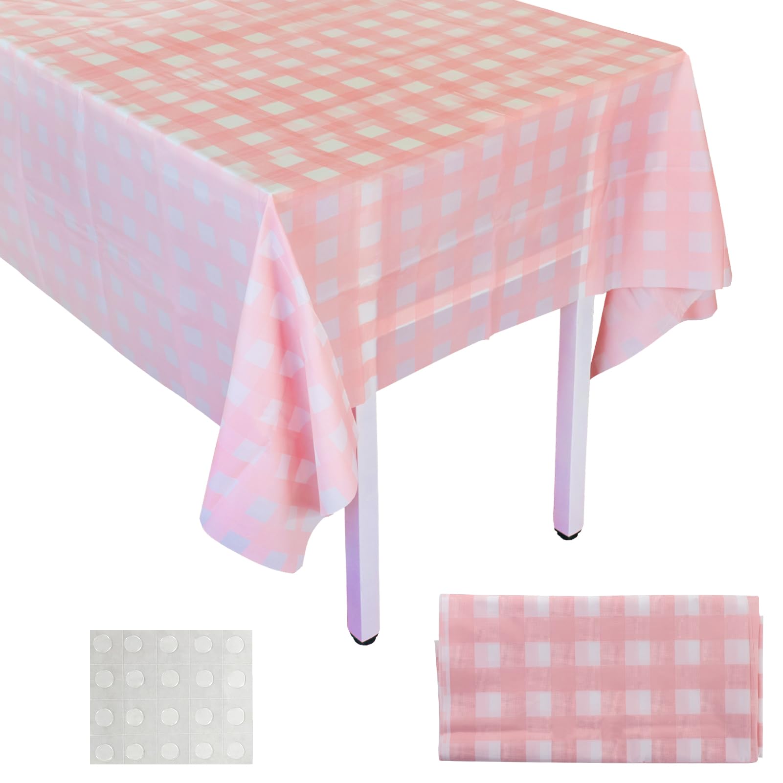 Manteles a cuadros rosados y blancos, mantel de plástico desechable con bandera a cuadros para mesa de jardín, fiestas, Navidad, bodas, pícnic, 137 x 274 cm