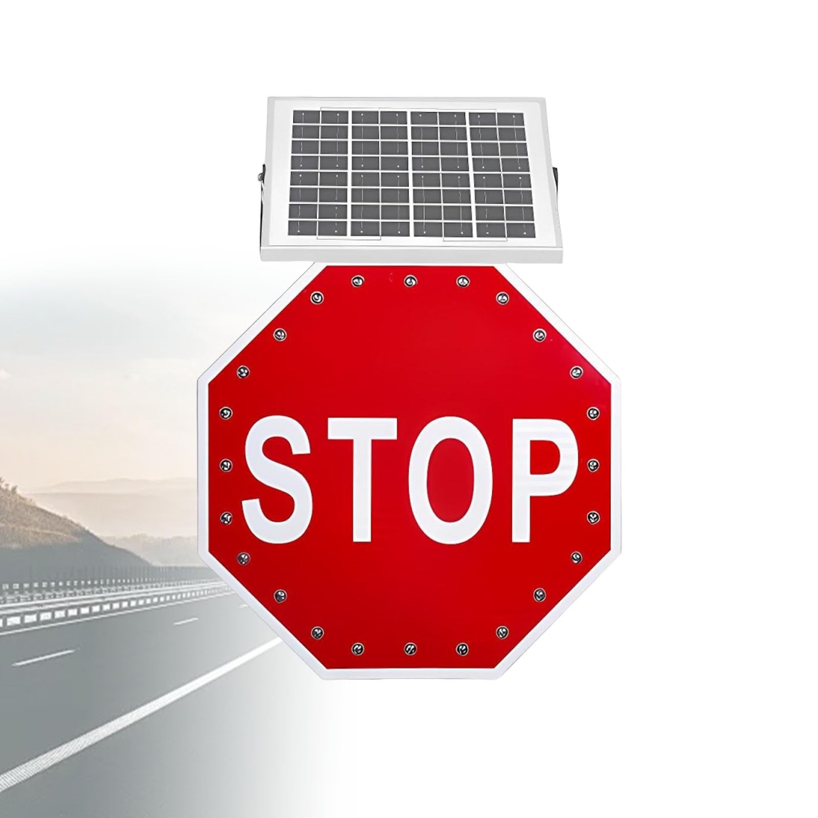 Señal Stop LED Solar Luminosa Exterior, Cartel Advertencia Alta Visibilidad Ip65 Antióxido, Perfect Para Cruces, Parkings, Zonas Escolares Y Obras Viales(24in)