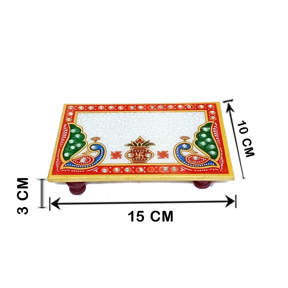 Handicraft Kingdom Peacock Marble Chowki - 9 Pack -3