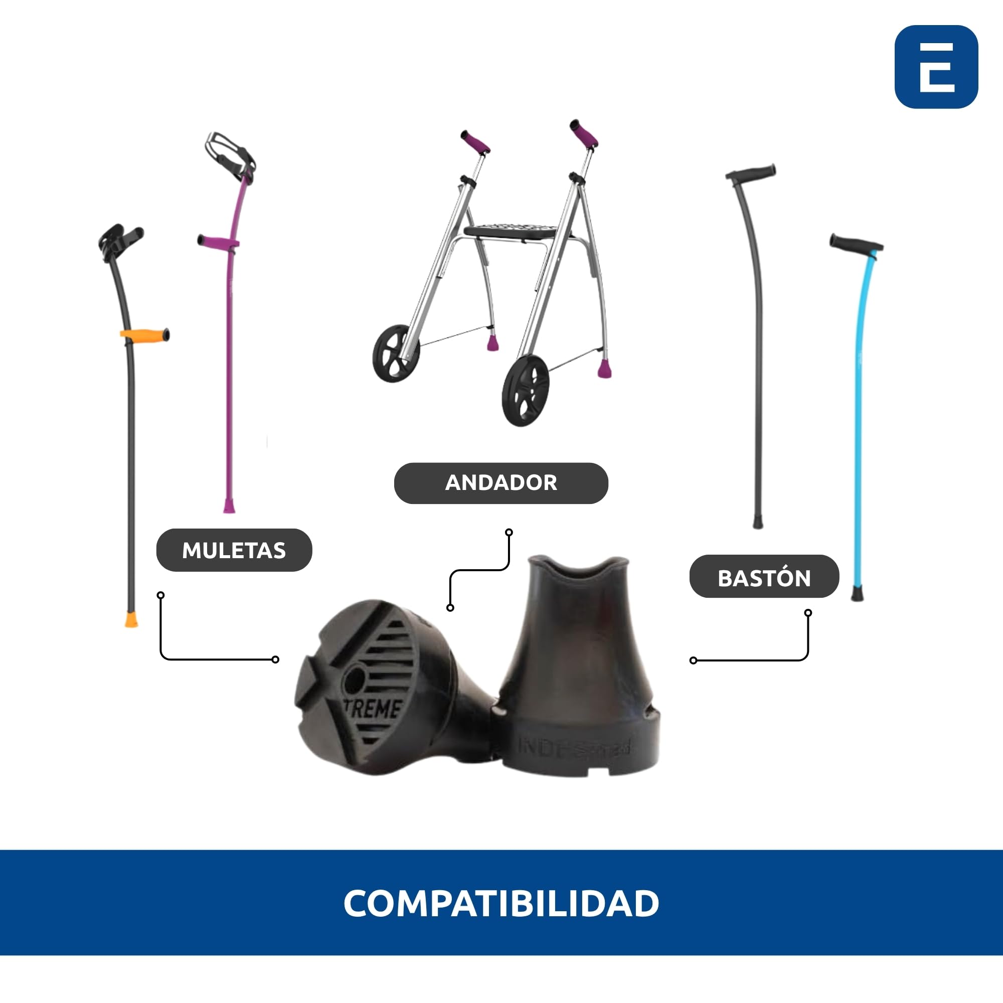 2x Conteras Xtreme TPU Alta Densidad para Muletas y Bastones, Negro