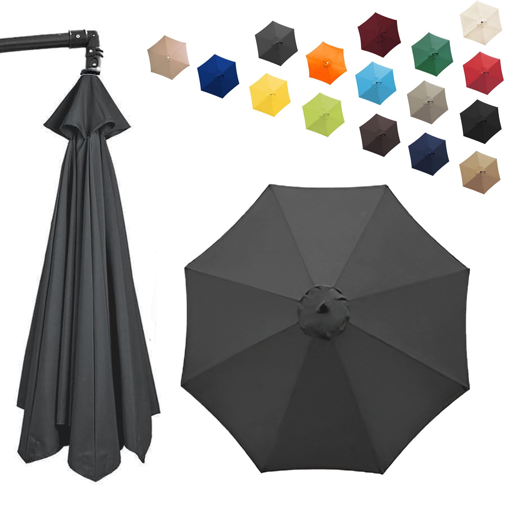 Patio Umbrella Replacement Canopy 200cm-350cm Sun Umbrella Replacement Cloth Breathable Replacement Parasol Cover Fit 6/8 Ribs(Gray,6 RIBS/270CM(8.8FT))