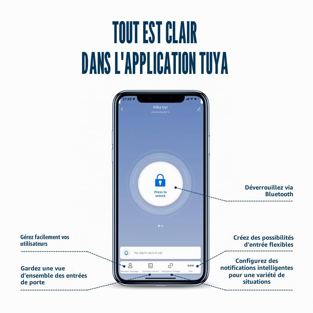 Serrure de porte intelligente TTlock avec poignée – Accès sans clé par code, empreinte ou mobile – Verrou électronique pour porte en bois, aluminium ou portail extérieur