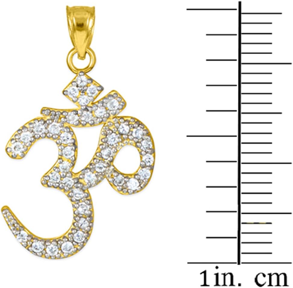14k Gold Hindu Meditation Charm Yoga "Om" (Ohm) Diamond Pendant Necklace (16 Inches)