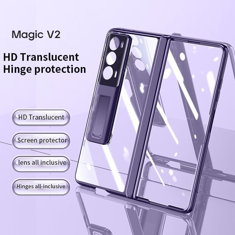 Phone Filp Case Clear Case Compatible with Huawei Honor Magic V2 with Kickstand Lightweight, Electroplated Transparent Phone Case with Full Cover Hinge Protection Clear Crystal Case Protective Case(Pu