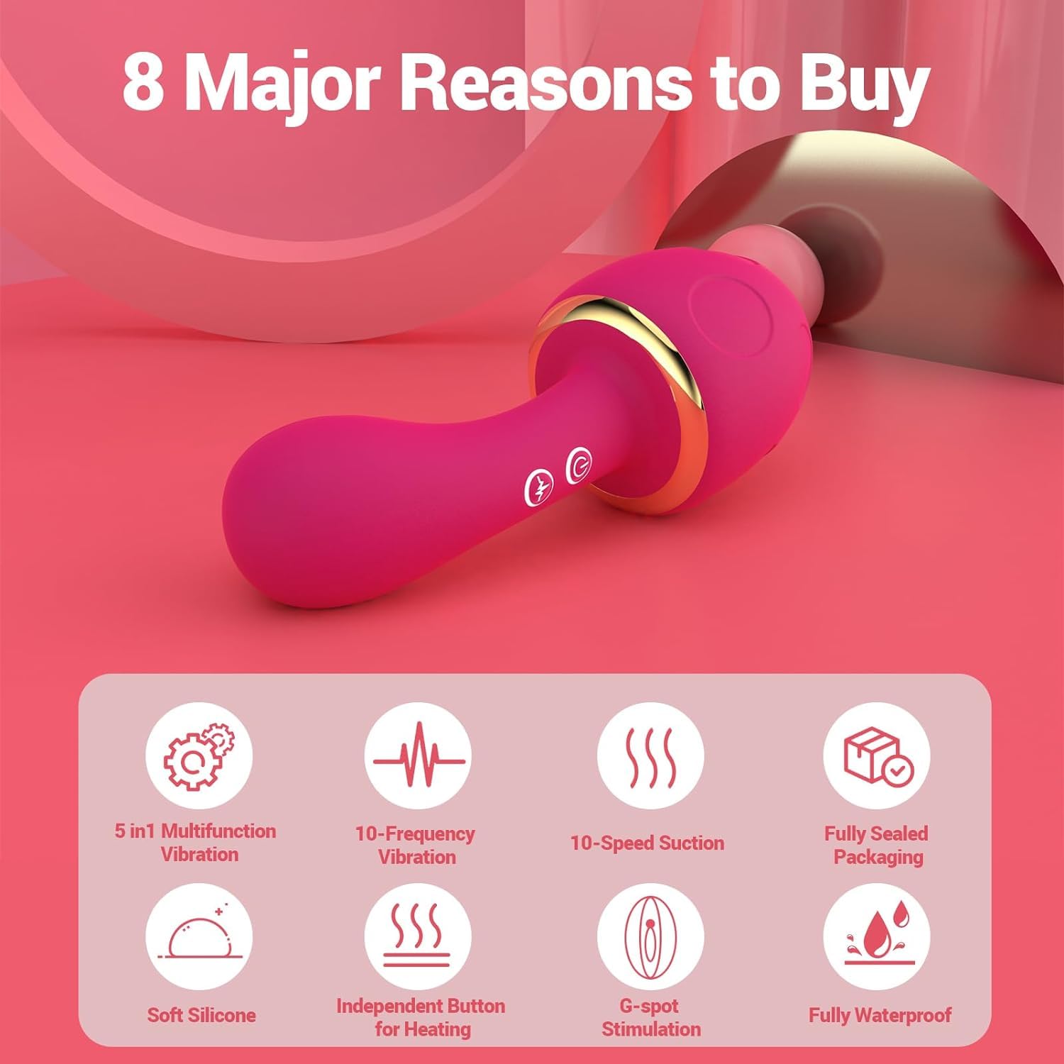 Vibromasseur Femme Triple stimulation avec Aspiration Clitoridienne, Vibration & Fonction Chauffante – Forme Champignon, Doux au Toucher, Étanche IPX7, USB Rechargeable