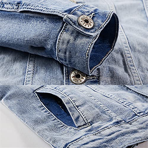 Generic Fashion Slim Solid Color Couple Jeans Set Simple Spring Autumn Light Blue Denim Jacket + Jeans 2 Piece Set4