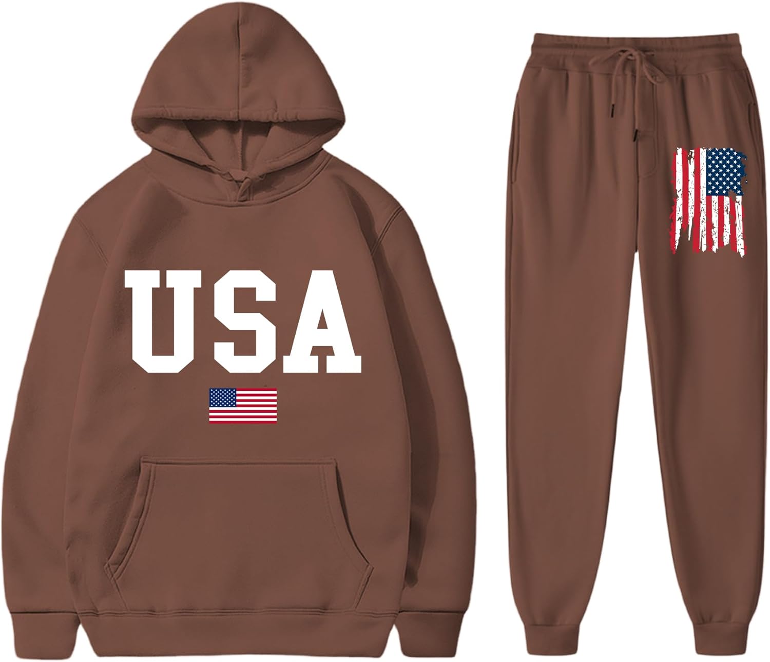 Vivimeng USA Sweatshirt Hoodie Set for Men American Flag Sweater Women Long Sleeve Pullover USA Sweatshirt Suit