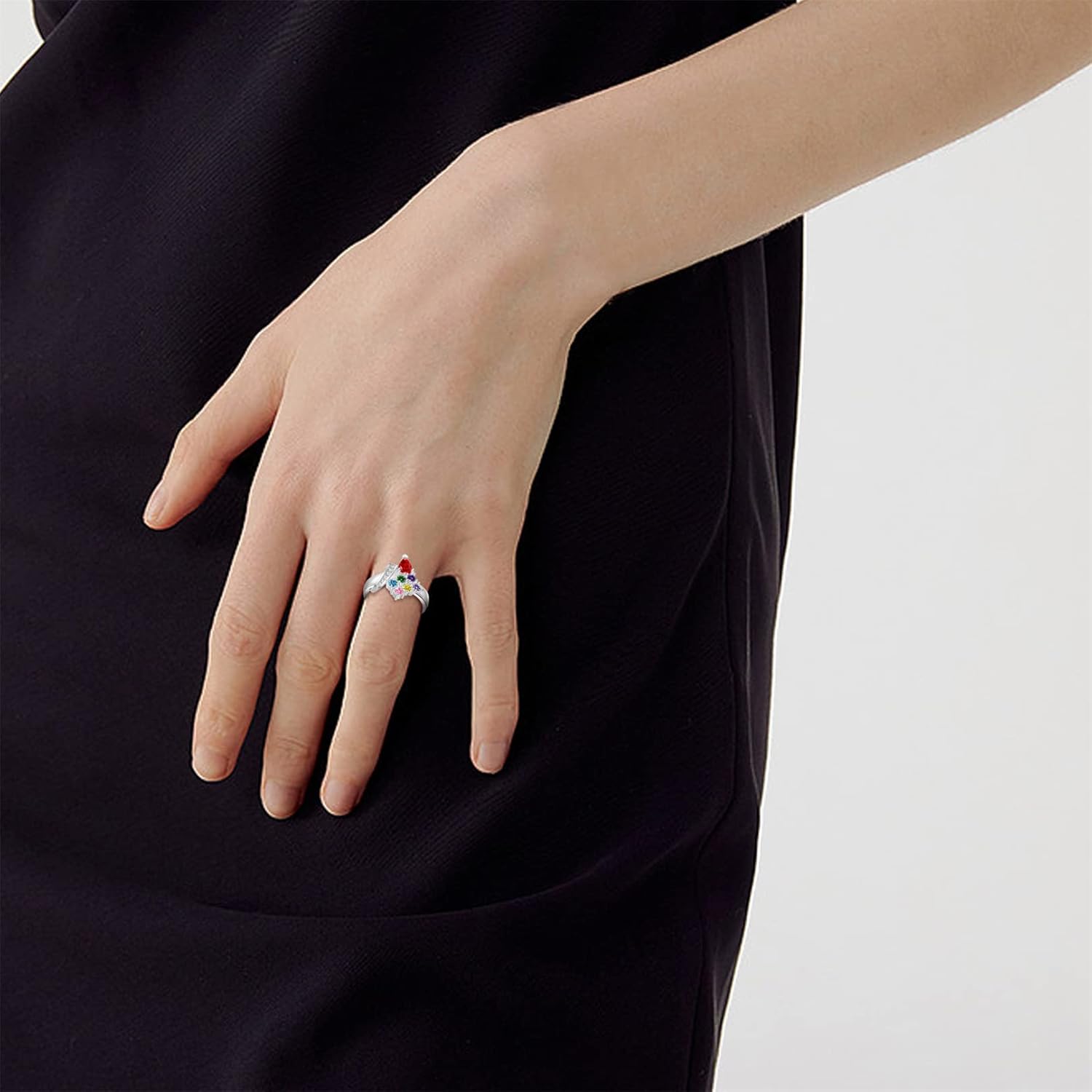 Personalized Mothers Ring With 1-7 Birthstone 925 Sterling Silver Ring Custom Stone Rings Engraved Name Family Ring for Mom Women Daughter Grandma