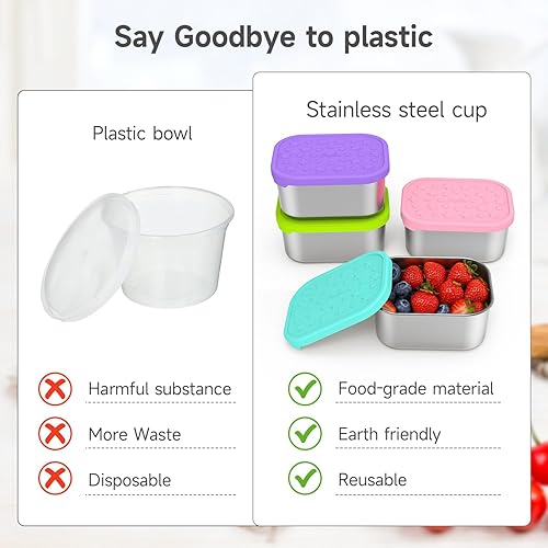 Miniatura 5 de SOPHICO Recipientes de acero inoxidable de 14 onzas para niños, contenedor de almacenamiento de alimentos con tapa de silicona, lonchera perfecta de