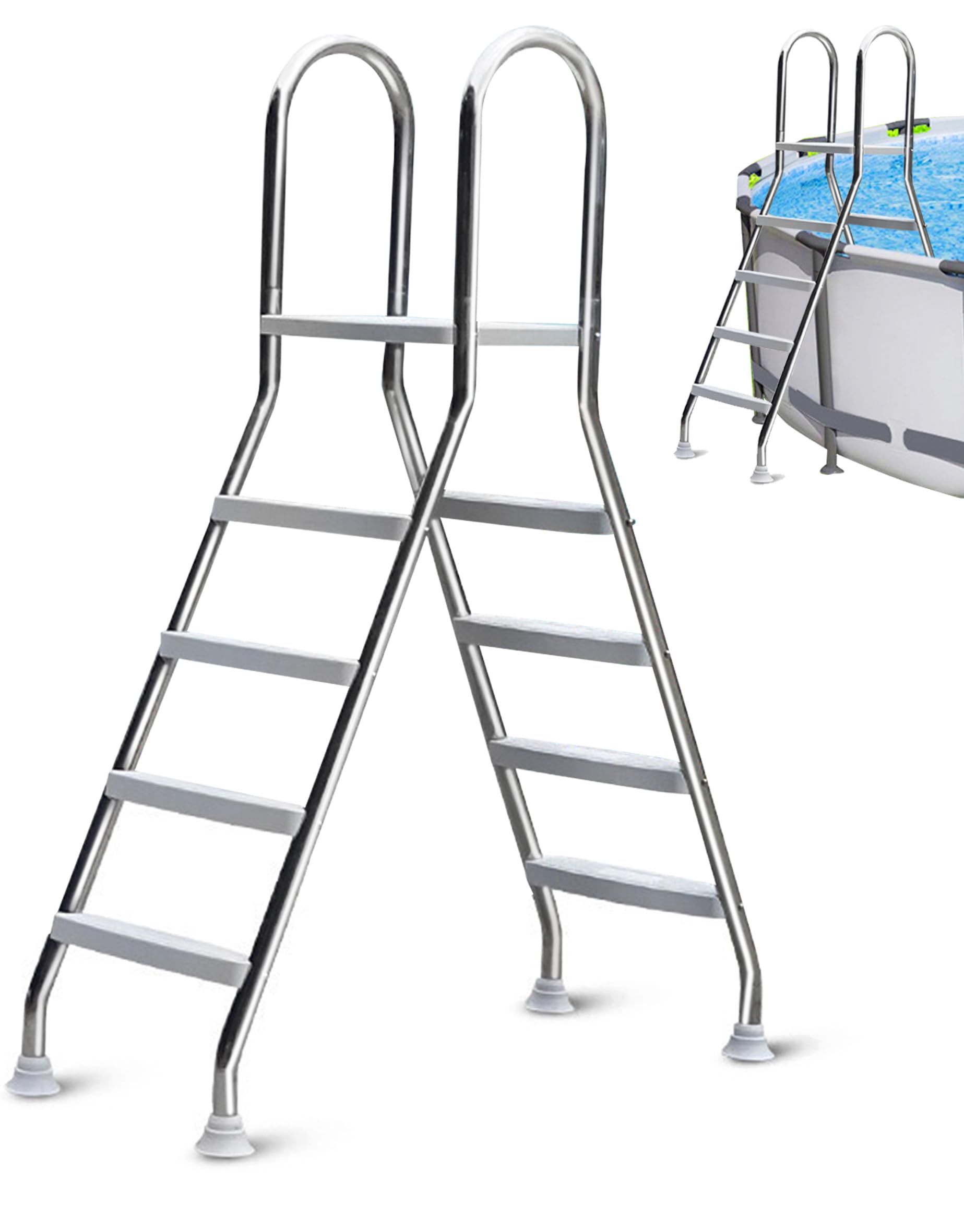BOTOWI Scaletta Antiscivolo per Piscina, Scaletta per Piscina Fuori Terra, Scala di Sicurezza per Piscina Fuori Terra, Scaletta Rimovibile in Acciaio Inox per Piscine Pesanti, Carico 250kg