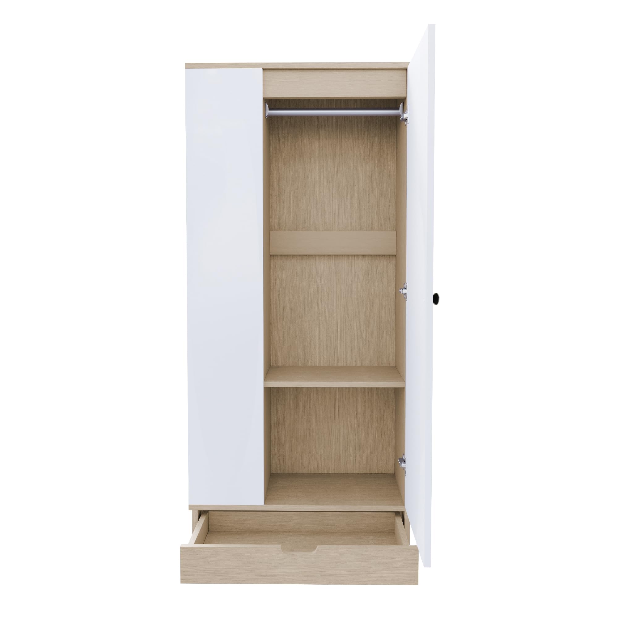 Armario de 70 x 40 x 170 cm, pequeño armario para habitación infantil, diseño de una puerta, armarios infantiles con estantes y cajones (blanco)