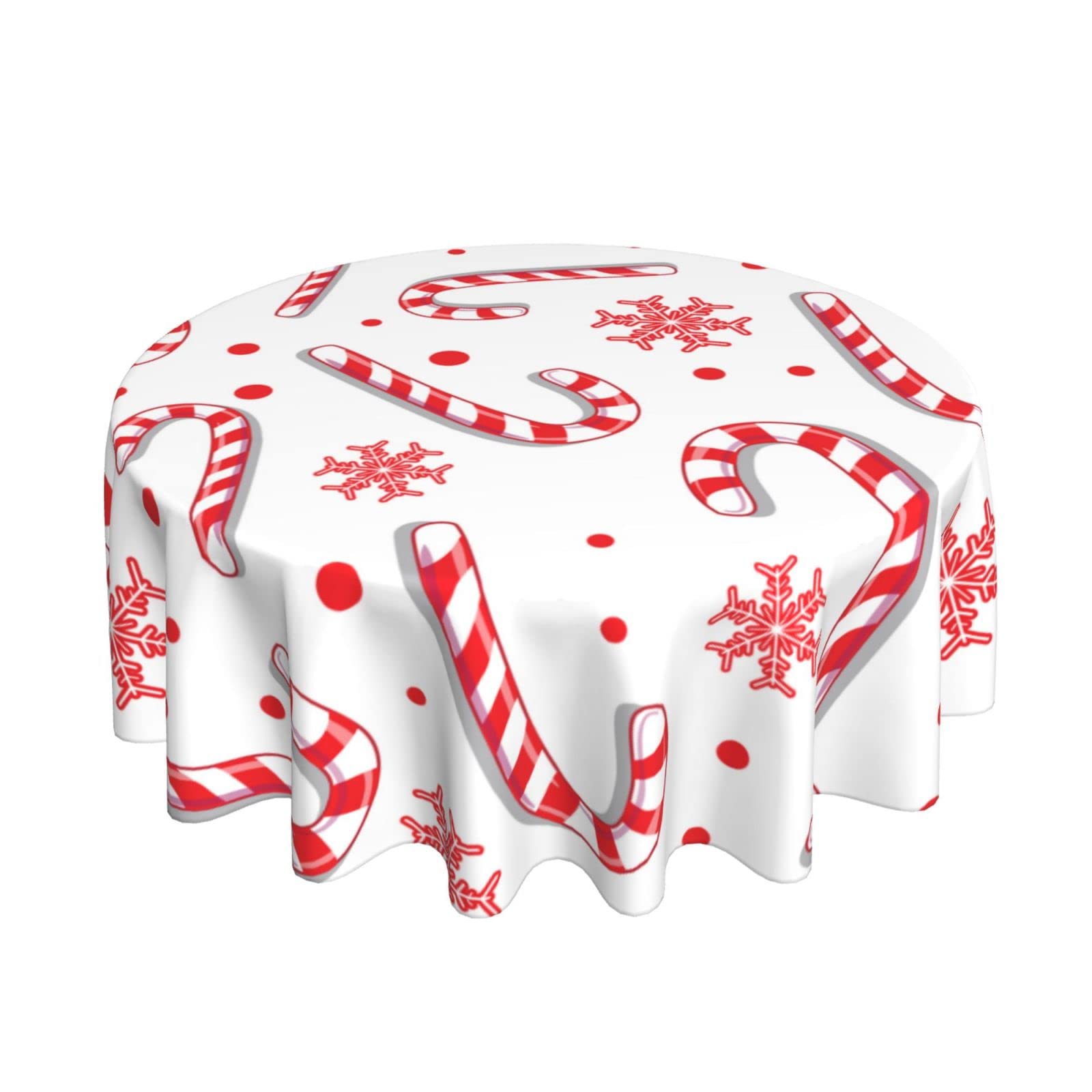 BOHHO Round Tablecloth Christmas Red Candy Cane Tablecloths Washable Table Cover Decorative Holiday Table Cloths For Kitchen Dining Table