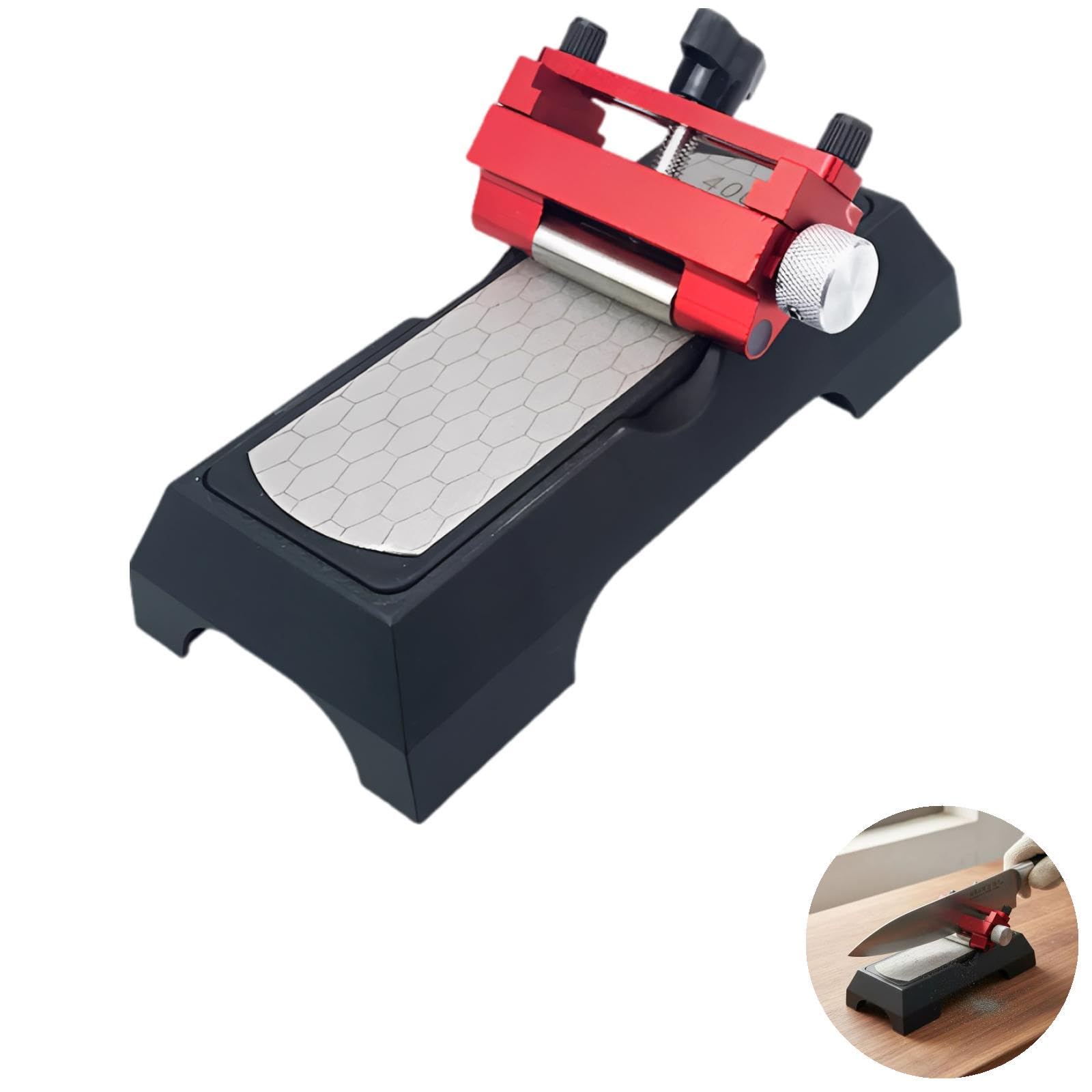 Pierre à aiguiser diamant pour couteaux de cuisine, grain 400/1000, guide d'affûtage et guide d'angle, kit d'aiguisage pour ciseaux à bois, base antidérapante, facile à utiliser, rouge