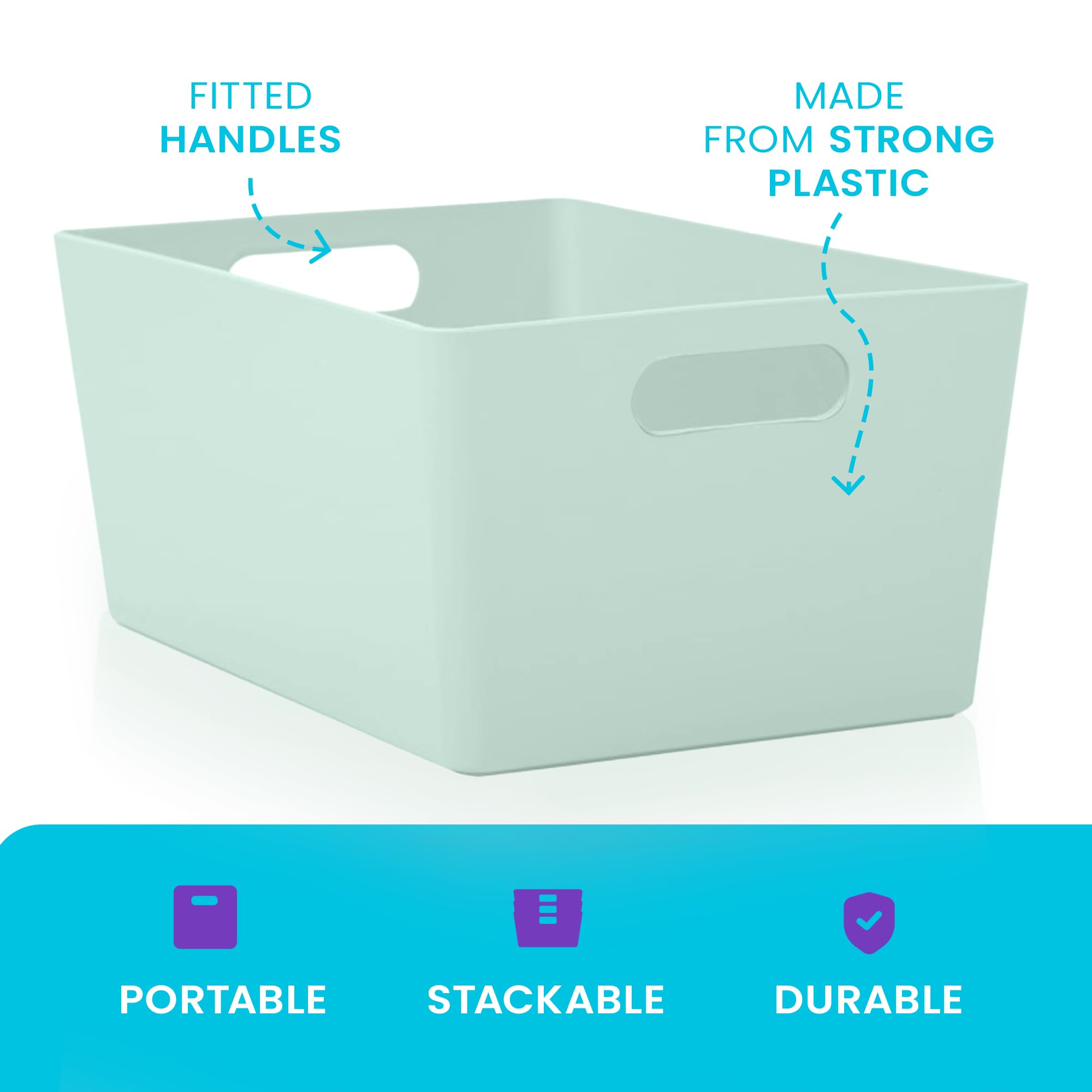 NIFTII Paquete de 5 cestas de almacenamiento de plástico con asas de 3,9 L, color salvia, organizador rectangular de almacenamiento para armario, cajas de almacenamiento de ropa, cestas de