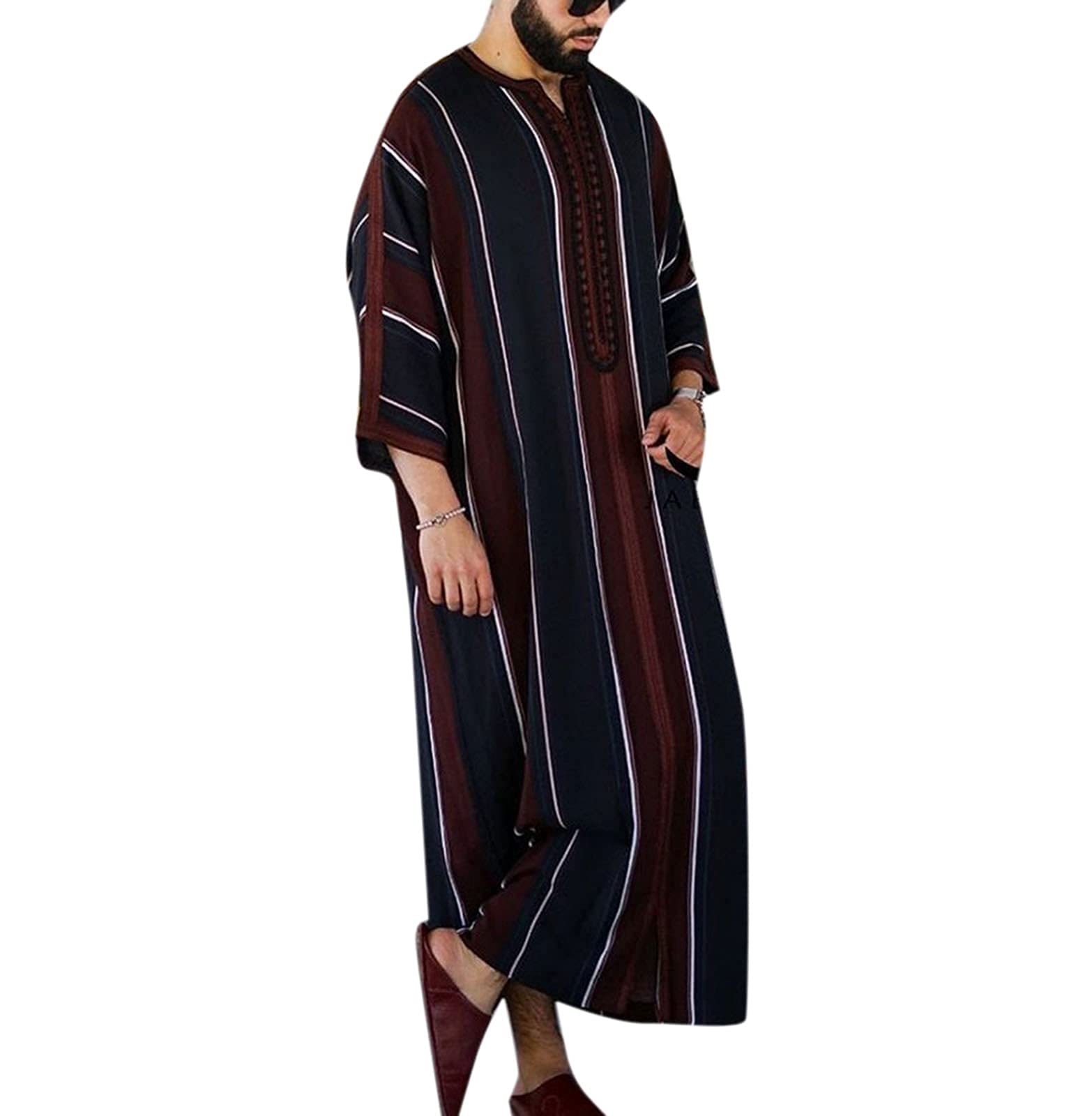 Men's Retro Robe Arab Mens Prayer Clothes Muslim Robes Abaya Mogadishu Robes