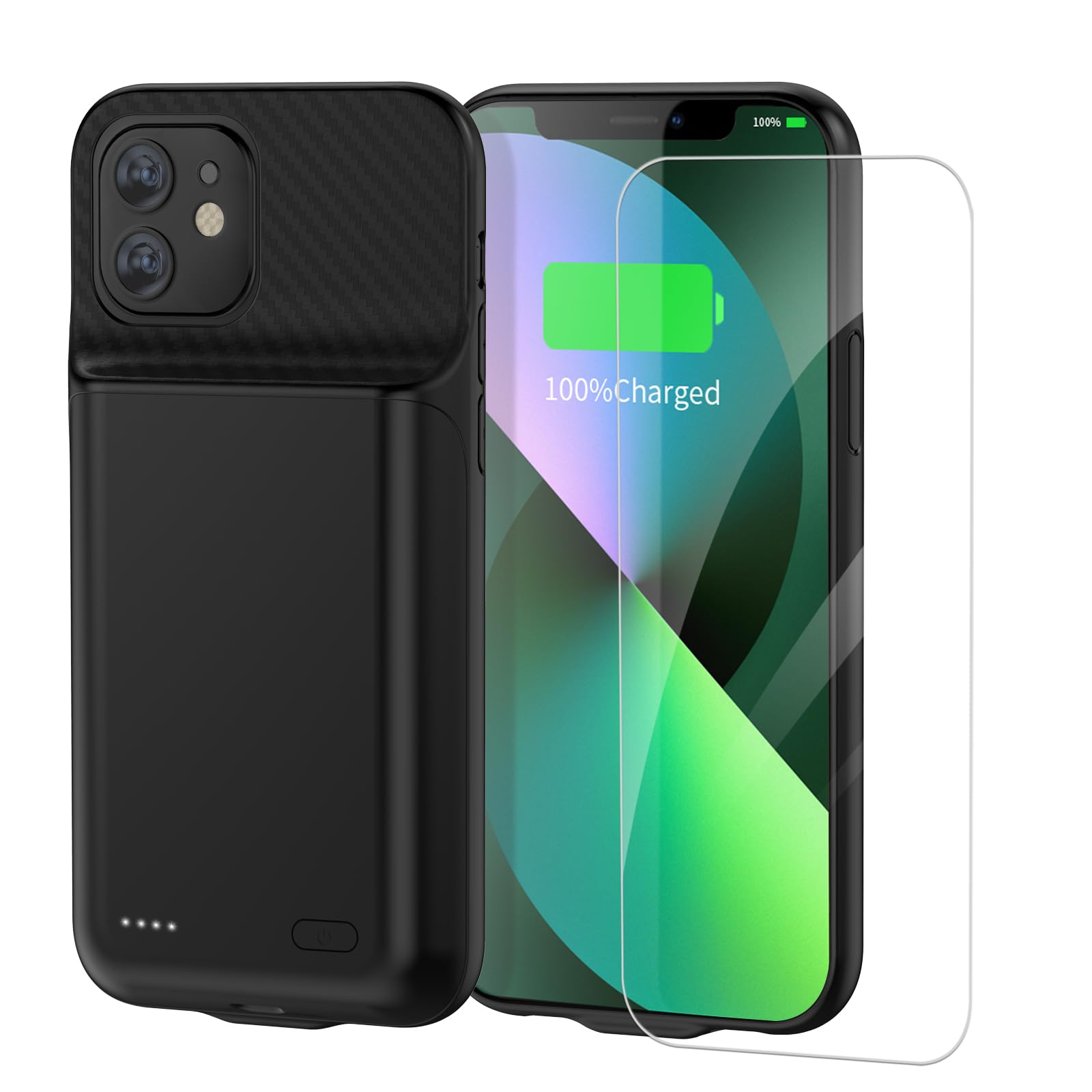 13800mAh Batteria Custodia di Ricarica per iPhone 13/14/13 Pro 6.1 Pollici con Protezione Schermo Nero