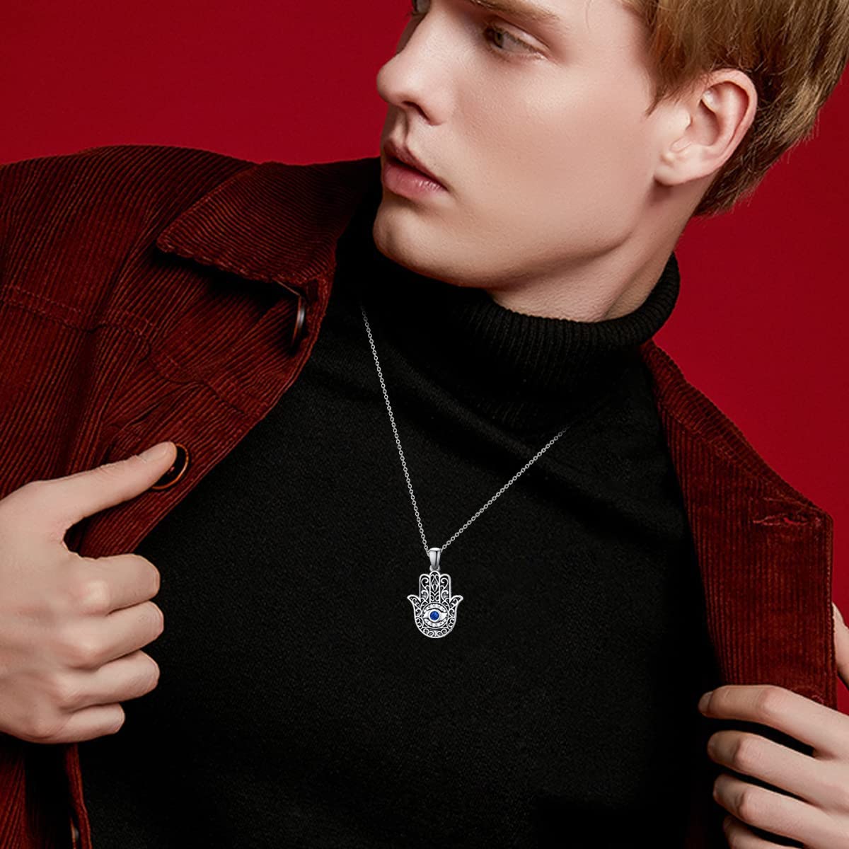 Collar contra el mal de ojo con cristal de plata de ley 925 con colgante de mano de Hamsa, sol y mal de ojo, regalo para mujeres y hombres