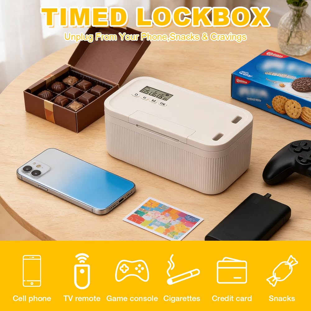 Caja Bloqueo Movil, ADDLIVE Caja Temporizador Movil, Carcel para Moviles para Teléfonos, Snacks, Medicinas y Control de Hábitos, 24 * 13 * 9,6 cm